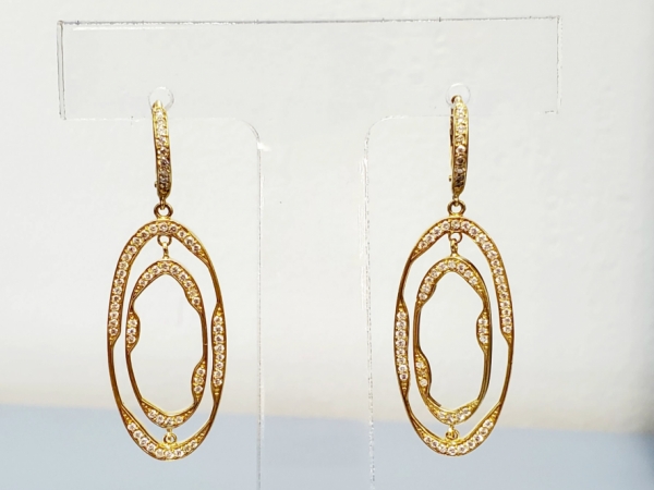 18k Gold & Diamond Double Oval Drop Earrings by Norman Covan